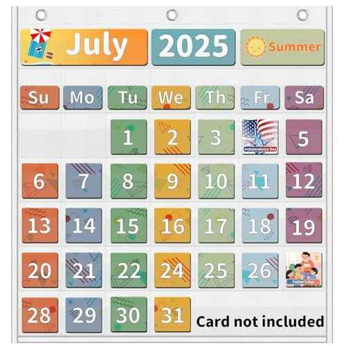 Yoink Classroom Calendar Pocket Chart for Kids Learning - 45 Pockets Monthly Calendar with Durable Fabric, Homeschool and Teacher Supplies, Preschool Kindergarten Wall Decor, Only Chart (White)