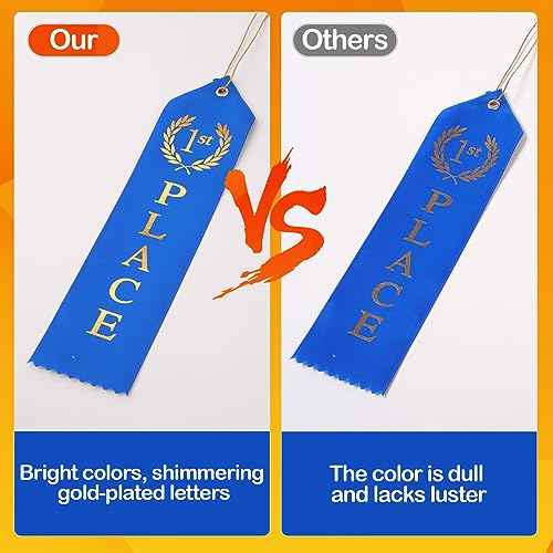 180PCS Award Ribbons, Medal Ribbons for 1st, 2nd, 3rd Place, Event Card & Rope Included, Perfect for Competitions, Sports Events, School Challenges, Vibrant Blue, Red, and White