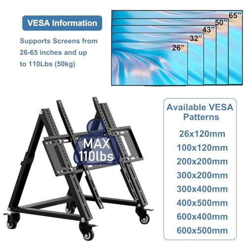 Low Height Mobile TV Stand, Rolling TV Stand with Wheel for 26-65 inch TV, Hight Adjustable, 36¡Æ -68¡Æ Adjustable Viewing Angle,Max 50KG, Vesa 600¡¿500