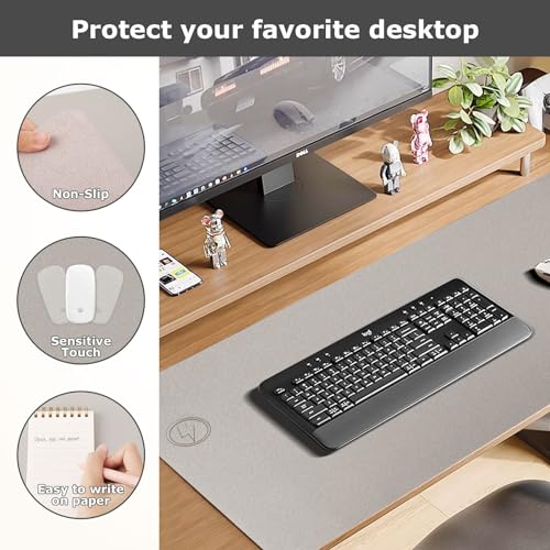 Wireless Charging Mouse Pad Firelison 2 in 1 Leather Multifunctional Office Desk Pad with Non-Slip Rubber Base, Waterproof Desk pad for Computers/Office/Work/Home/Decor£¨ 32" x 16"Grey - L£©