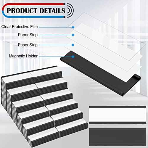 300 Pieces Magnetic Label Holders Channel Labels Racks Magnetic Card Holders with Protective Films and Replacement Strips for Metal Shelf, Filing Cabinet, Mailbox, Whiteboard (1 x 3 Inch)