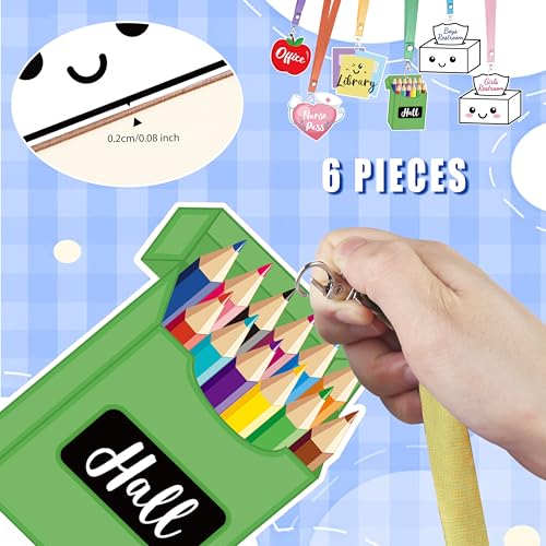 Unbreakable Wooden Classroom Hall Passes with Lanyards - Set of 6