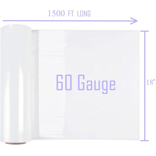 DAT Stretch Wrap - 18” x 1500 ft | 60 Gauge Durable Clear Plastic Shrink Film for Packing & Moving
