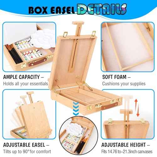 WOWOSS Tabletop Art Easel Box Set, 26 PCS Painting Kit for Adult Artists & Beginners, Easel Stand with 12 Acrylic Paints, 12 Sheets Acrylic Pad, Brushes, for Indoor & Outdoor Use, Painting & Sketching
