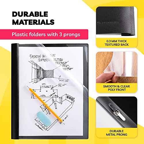 Report Covers - (Set of 10), 8.5 x 11 Letter Size, Clear Front Folders with 3-Prong Fasteners - Ideal for Presentations, Resumes & Keeping Your Documents Neat and Professional