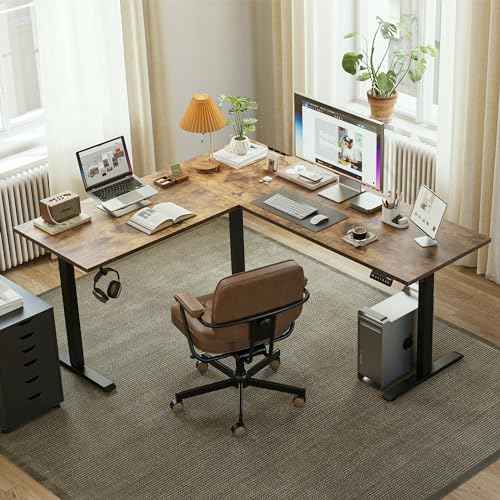 Agilestic L Shaped Standing Desk 63 x 55 inch Adjustable Height, Electric Corner Standing Desk, Sit Stand Computer Table with Splice Board, Rustic Brown