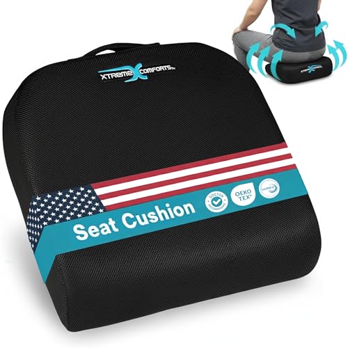 Xtreme Comforts Classic Black Memory Foam Seat Cushion for Office, Desk, Car & Wheelchair