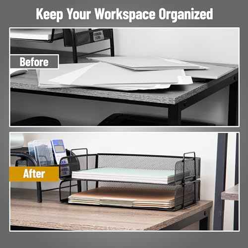 Mind Reader Stackable Paper Tray, Desktop Organizer, File Storage, Office, Metal Mesh, 13.25" L x 9.75" W x 6.25" H, 2 Pcs., Black