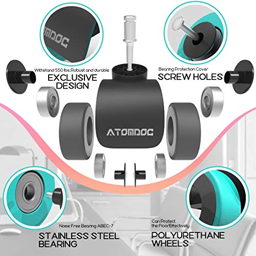 Atomdoc 2-Inch Office Chair Caster Wheels Set of 5 with Quadruple Ball Bearings