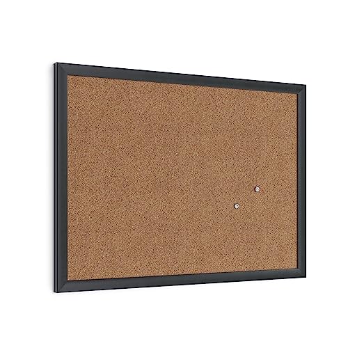 U Brands 17" x 23" Cork Bulletin Board with Black Wood Frame - Modern Office & Home Decor
