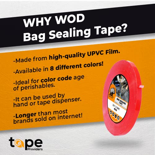 WOD White Produce Poly Bag Sealing Tape, 3/8 inch x 180 yds. (Pack of 10) for Packaging and Sealing of Meat, Gifts, or Ice Bags BSTC24PVC