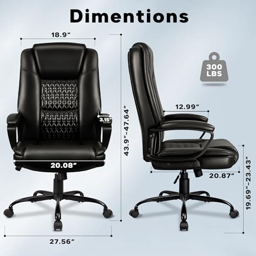 VENDORZ Black Executive Office Chair - High Back Ergonomic Desk Chair with Lumbar Support, Adjustable Big & Tall Computer Chair, 360° Swivel