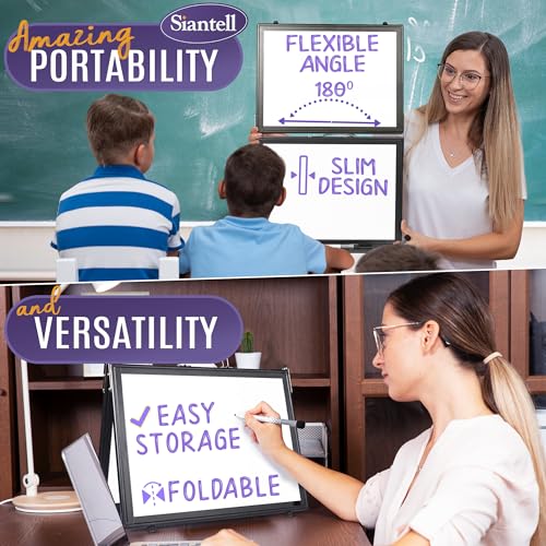 Small Dry Erase White Board ? Magnetic Desktop Whiteboard - 16x12 inch 4 Sides Portable Whiteboard for Kids - Tabletop Mini Easel with Cover Bag for Office Desk, Students, Teachers