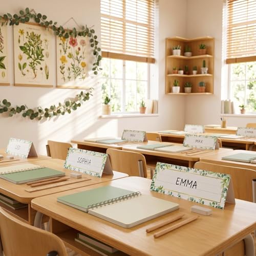 Eucalyptus Tent-Style Nameplates for Desk, 48 Pack, 9 x 3 Inches - Classroom Student Labels