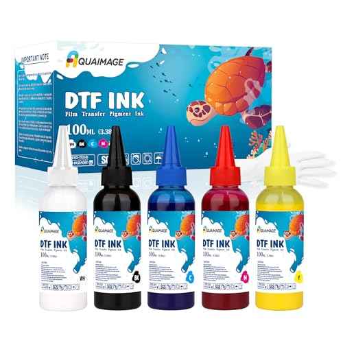 500ML DTF Ink Set Vivid Pigment Ink for PET Film Direct-to-Film Printing, Perfect Refill for Printheads (DX5/DX7/5113/XP600/I3200/4720/TX800) 2White+Black+Cyan+Magenta+Yellow