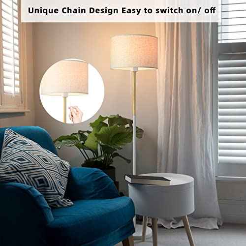 Bedroom Floor Lamp Farmhouse Floor Lamps for Living Room Mid-Century Pole Lamp Linen Lamp Shade, Standing Tall Lamps for Bedrooms and Office (White)