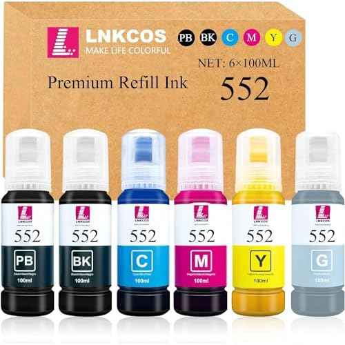 £¨Not Sublimation Ink£© 600ML 552 Regular Ink Compatible Refill Bottle Regular Ink Replacement for 552 T552 for ET-8500 ET-8550 Printers (6 Color, BK PB C M Y K Gray)