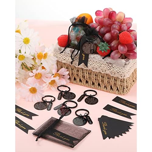 Yinkin 300 Pcs Employee Thank You Gifts Bulk Gifts for Coworkers Include 100 Inspirational Employee Appreciation Keychain Gifts 100 Organza Bags 100 Cards for Teacher Nurse Team(Black)