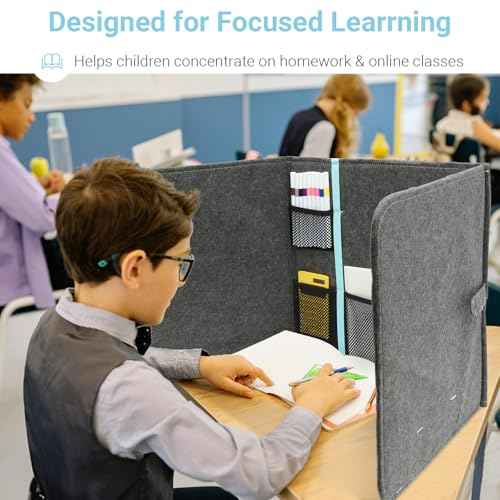 Foldable Privacy Folders with Storage,Portable Privacy Boards, Desk Dividers for Classroom - Reusable Test Dividers & Privacy Shields for Adults, Students,47.25" x 15.35",Felt