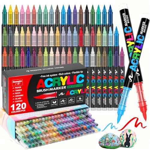 120 Colors Acrylic Paint Markers, Soft Brush Tip Acrylic Paint Pens for Stone, Wood, Glass, Rock Painting, Canvas, Ceramic, DIY Crafts Art Supplies