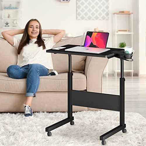 Klvied Small Standing Desk Adjustable Height, Portable Treadmill Desk, Mobile Table Ideal for Laptops and Tablets, Black