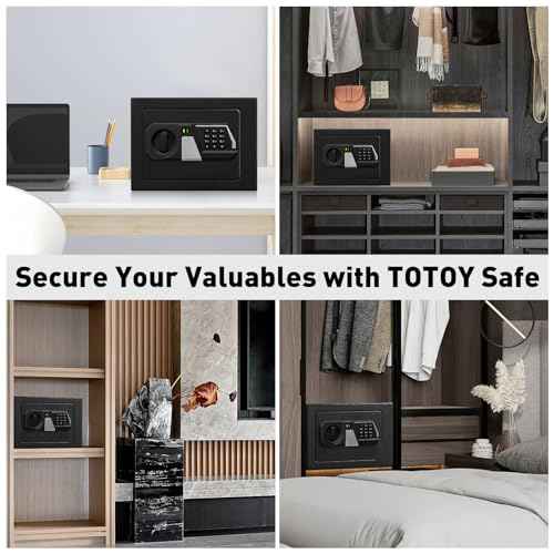 TOTOY Small Personal Safe Box 0.5 Cu Ft- Electronic Digital Security Safe Steel Construction Hidden with Key Lock, Wall or Cabinet Safety Box for Home Office Hotel Business Jewelry Gun Cash Money