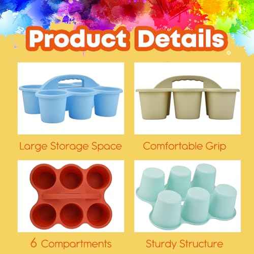 ALINK 6 Pack Classroom Caddy Storage Basket Organizer with Handle, Plastic Drink Cup Caddy Holder, 6 Compartments for Table, Office, Arts, Crafts, Crayon, Marker, Pencil, School Supplies - Macaroon