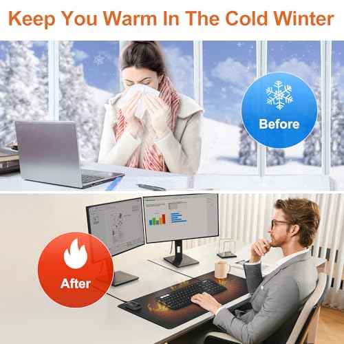 Heated Mouse Pad, Warm Desk Pad,Heated Large Desk Mat with 3 Levels Heating,Gaming Mouse Pad Foot Warmer Pad for Home Office(Upgrade Version,Black,31.5" x 13")