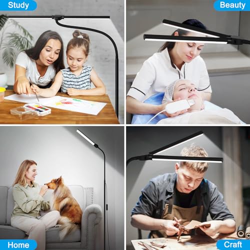 Seaside Village Black LED Floor Lamp with Double Head, Dimmable Reading Light