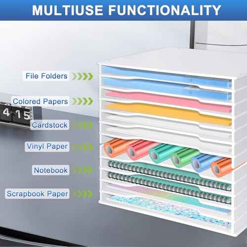 12x12 Scrapbook Paper Organizer Storage,12 Tier Desk File Organizer with Adjustable Shelves,Desktop 12 Slots File Sorter Storage Wide Document Holder Cabinets Letter Mail Tray for Home SchoolOffice