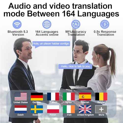 AI Translation Earbuds Real Time with Audio and Video Calls, 3-in-1 Language Translator Earbuds,164 Languages, 7 Translation Modes, 32H Buletooth 5.3 Headphones with Mic Translating Device