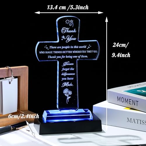 Movdyka Thank You Gifts for Women Men - Crystal Cross-Shaped Plaque with Light Base - Appreciation Inspirational Gift for Boss, Coworker, Teacher, Mentor, Mom, Friend, Doctor Grateful Present Ideas