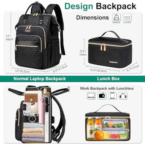 Lunch Backpack for Women, 15.6 Inch Laptop Backpack for Womens Stylish Nurse, Teacher Work Back pack with Lunch Box Insulated Backpacks Cooler for Women Men Travel Camping Picnics