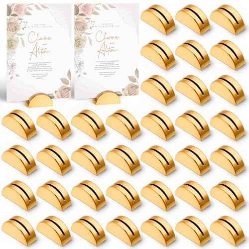 Vicenpal 40 Pcs Gold Table Number Holders Wedding Acrylic Card Place Holders with Card Slot Table Sign Display Stands for Photo Menu Office Meeting Restaurant Wedding Party Events (Semicircular)