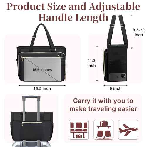 Teacher Tote Bag, Large Teacher 15.6-inch Laptop Bag with Foldable Document Pocket, Nurse Bag with Insulated Pocket