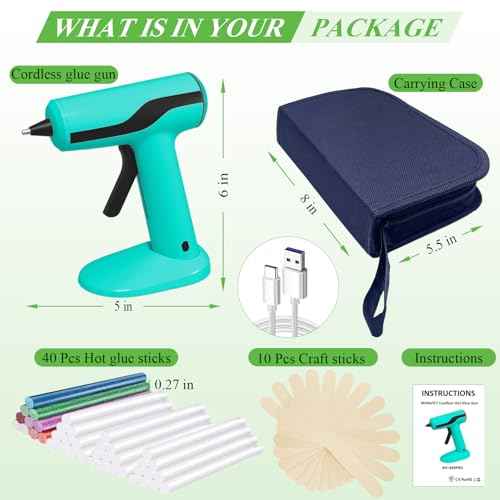 MONVICT Smart Power-Off Cordless Hot Glue Gun, Mini Glue Gun Kit with 2.2A Battery, Storage Bag, 40 Pcs Glue Sticks, 10 Pcs Craft Sticks, USB-C Rechargeable Hot Melt Glue Gun for DIY Craft Gift