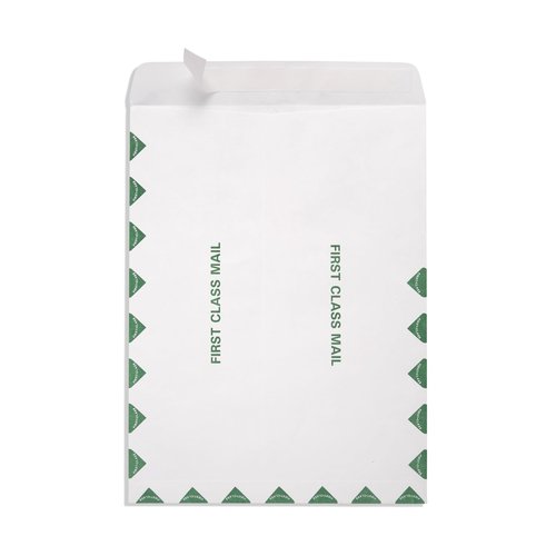 Blue Summit First-Class Tyvek Envelopes, 100 10 x 13 Peel & Seal Envelopes, White Tyvek with Center Seam and Green First-Class Markings