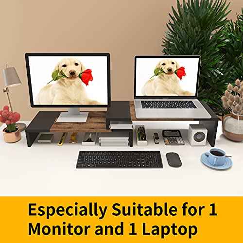 WESTREE Dual Monitor Stand - Riser 2 Shelf Computer with Adjustable Length and Angle, Stands for Monitors, Desktop Organizer PC, Computer, Laptop