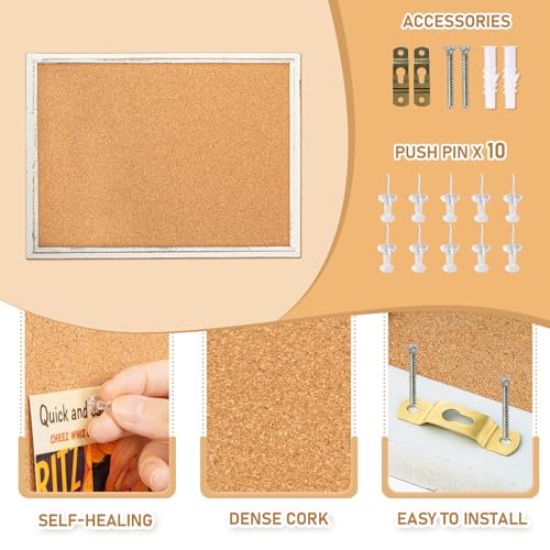 DOLLAR BOSS White Cork Board for Wall - 24 X 18 Inches, Rustic Wooden Frame Bulletin Board, Decorative Hanging Pin Board for Office & Home Decor