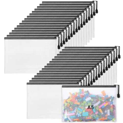 Jetec 32 Pcs Mesh Zipper Bags Toy Storage Bikini Organizer Bag Bolsas Para Guardar Trajes De Ba?o Waterproof Zipper Reusable Pouch Puzzle Multipurpose for Storage Office(Black,9 x 7 Inch)