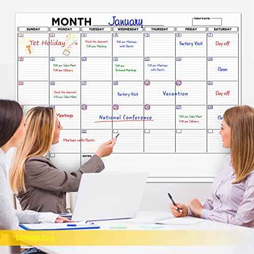 Large 36"x48" White Board Calendar Blank Dry Erase Calendar for Wall Big Dry Erase Wall Calendar Monthly Large Wall Calendar Dry Erase Board Planner Includes 6 Markers Eraser Push Pins & Mounting Tape