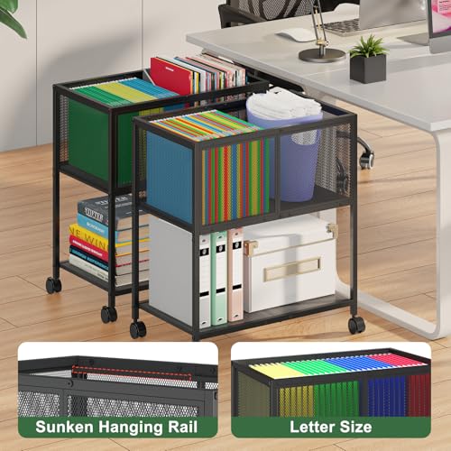 Sbanmao Black Rolling File Cart with Wheels | 14.56"D x 23.62"W x 26.78"H Mobile File Cabinet for Home Office