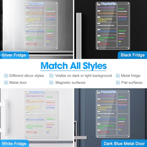 OORAII Weekly Meal Planner Acrylic Calendar Board for Kitchen - Includes 8 Markers