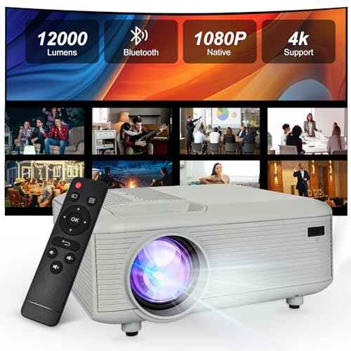 Projector,Mini Projector with Projector Stand,Bluetooth Projector 1080P Full HD Supported Portable Projector,Outdoor Projector for Home Theater, Projector Compatible with TV Stick, HDMI, Phone