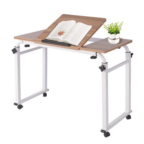 Keenso Mobile Laptop Cart with Adjustable Height, Tiltable Top, Wheels, 0.8M Length, White