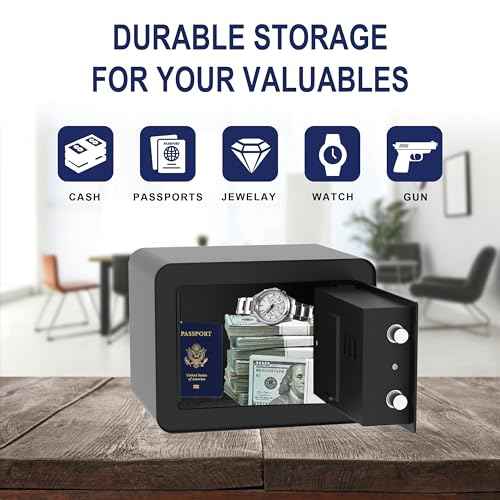 Small Safe Box - Home Safe for Money Jewelry Documents, Solid Lock Box, Mini Security Box for Kids with Digital Electronic Security Keypad for Home Office Hotel (Black)
