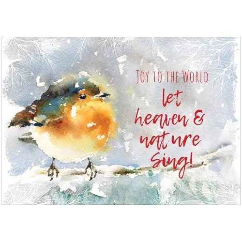 Religious Christmas cards - Joy to the World, pack of 20, 5x7in, printed in England, with Bible verse inside. Christian Christmas cards with envelopes bulk, by Just Cards Direct
