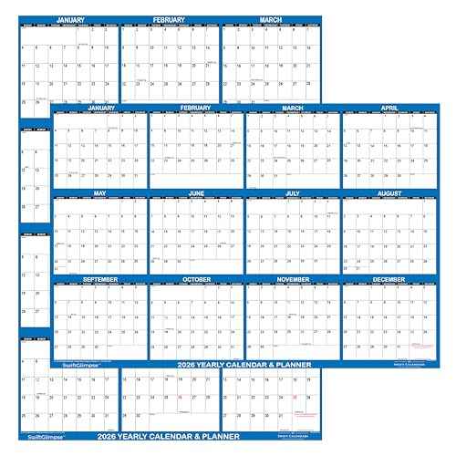 18" x 24" SwiftGlimpse 2026 Wall Calendar Erasable Large Wet & Dry Erase Laminated 12 Month Annual Yearly Wall Planner, Reversible, Horizontal/Vertical, Navy