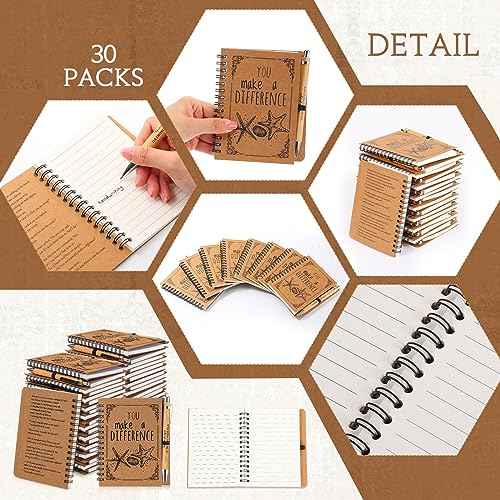 Colarr 30 Sets Christmas Employee Appreciation Gifts Starfish Spiral Notebooks Bulk You Make a Difference A6 Inspirational Journal and Motivational Bamboo Pens for Coworkes Staff Team Volunteer
