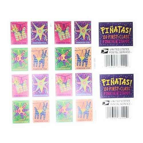 USPS Pinatas (2 Booklets of 20) Forever Postage Stamps Celebrate Hispanic Heritage Latino Festive Celebration Party 2023 Scott #5812-5815
